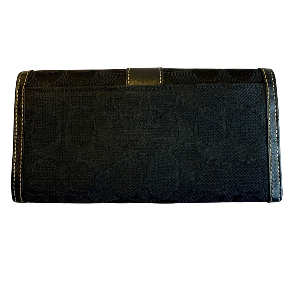 Coach Signature Jacquard Slim Envelope Long Wallet Black Leather Trim Snap Close - Picture 3 of 8